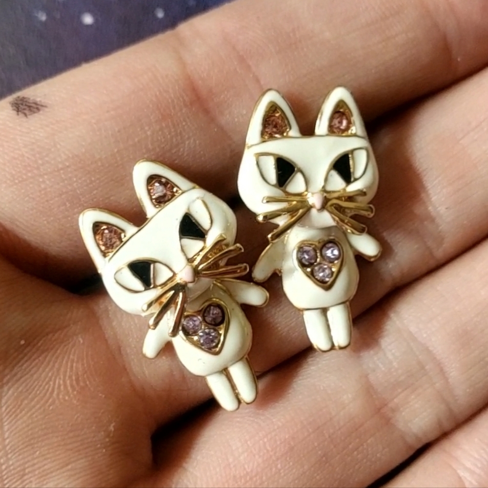White Cat Earrings